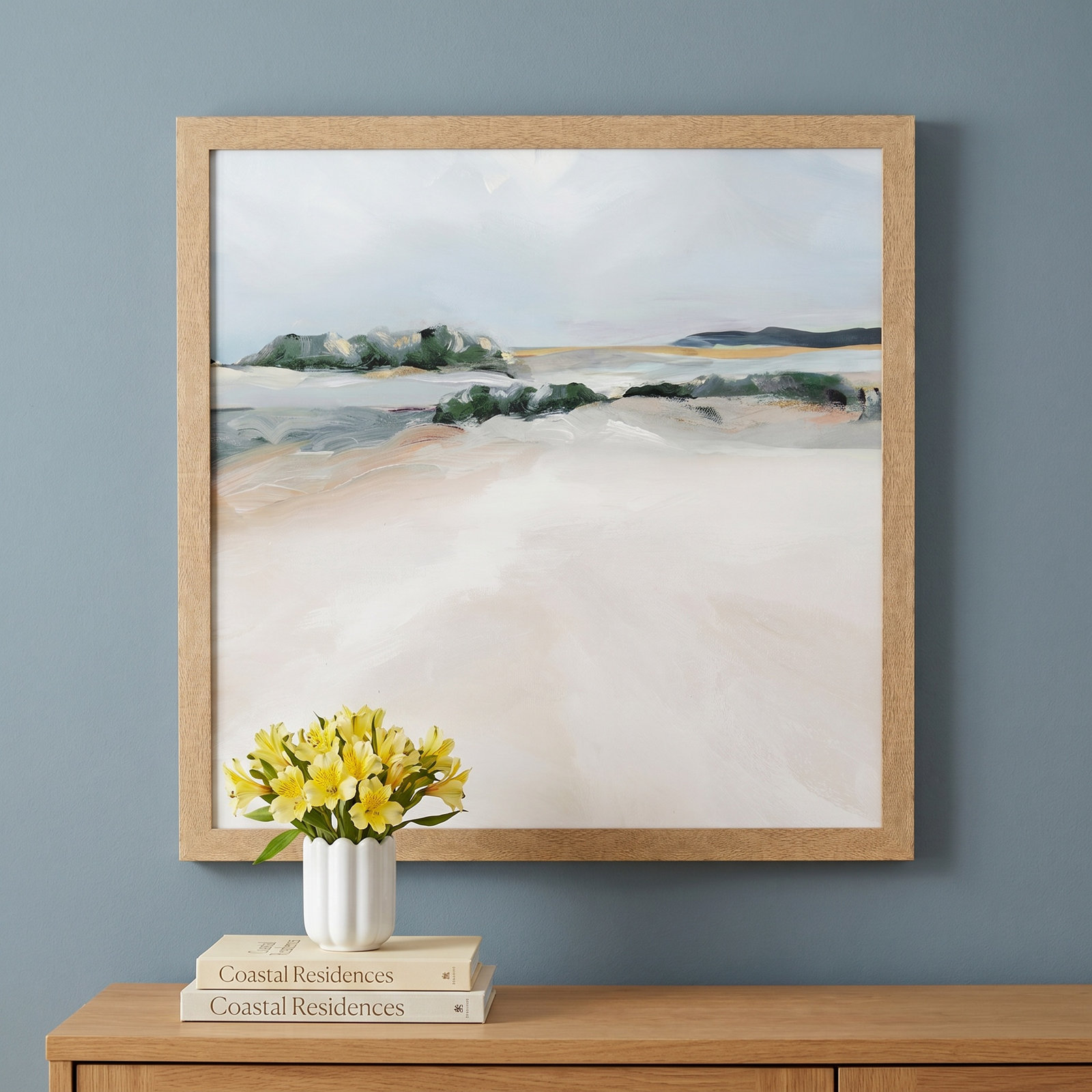 Anelis "Shimmering Path" Painting, 18" H x 18" W x 1.12" D, Natural Framed
