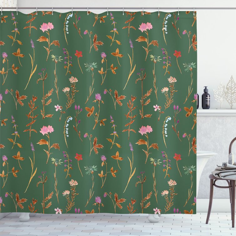 Ambesonne Floral Shower Curtain, Spring Season Botany Artwork, 69 inchWx70 inchL, Reseda Green, Size: 69 W x 70 Large