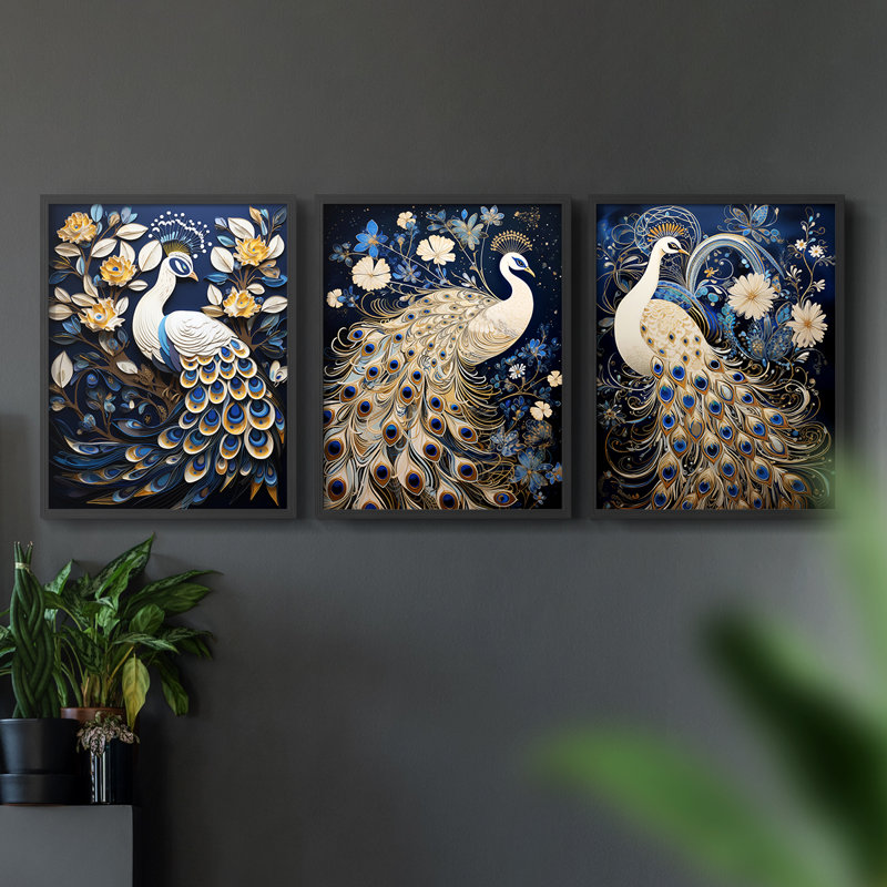 Ensemble de 3 estampes giclées encadrées - Prêt à accrocher, H 10 po x l 8 po, Noir, noir, noir, noir