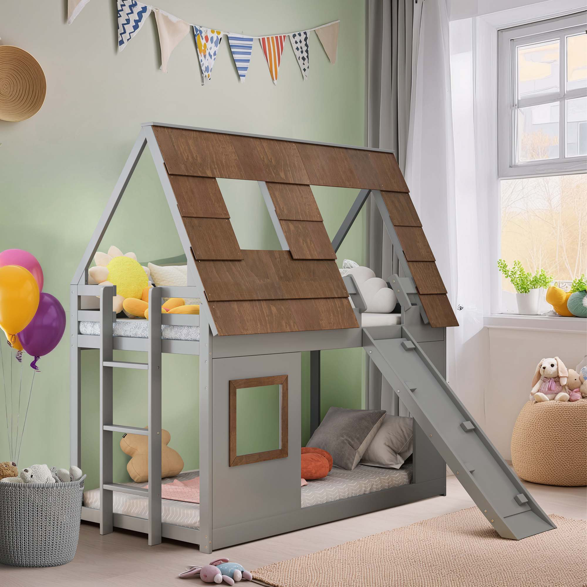 Ophelia & Co. Cozy And Fun Wood Twin Size House Bunk Bed With Window ...