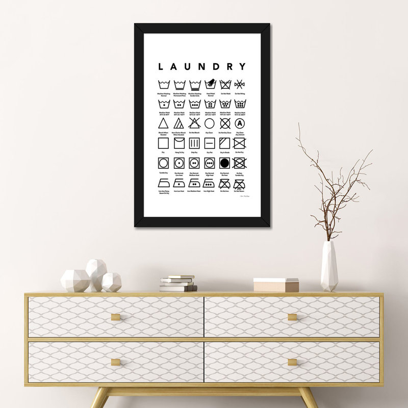 «Laundry Symbols» par Seven Trees Design - impression d'art textuel, Black Paper, 24" H x 16" W x1" D, Blanc