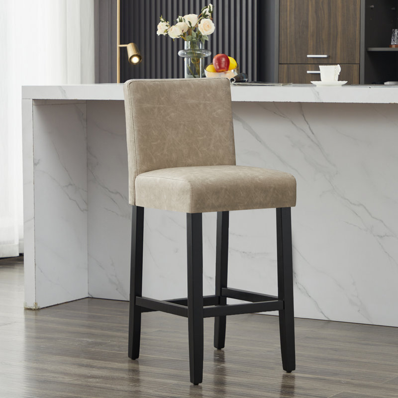 Tabouret de bar rembourré avec structure en bois massif, Beige / similicuir, 3