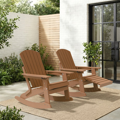 HDPE Outdoor Folding Adirondack Rocking Chair With Retractable Ottoman