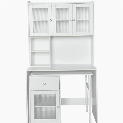 Bureau d'ordinateur avec porte vitrée pour bureau à domicile ou bureau d'étude, bibliothèque et huche, bureau d'ordinateur avec bureau rotatif à 90 degrés, grand espace de travail