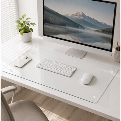 Clear Tempered Glass Desk Mat 20" x 32", Multi-Purpose Table Top Protector for Office Desk, Vanity Countertop & Dining Table Surface Protection