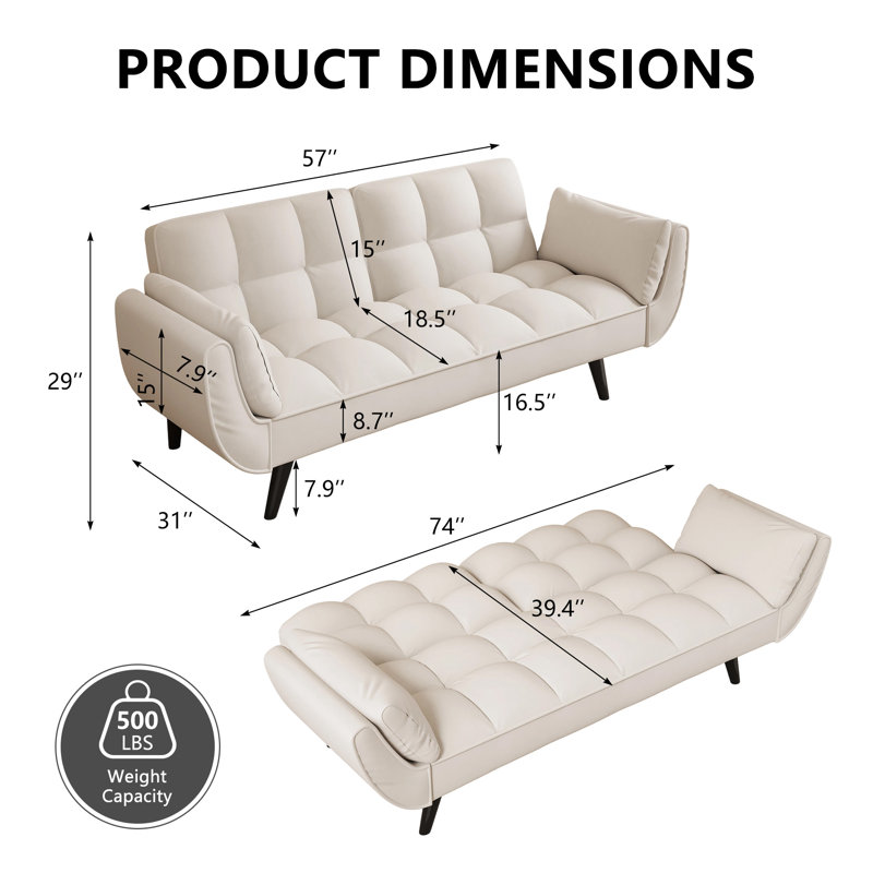 Accoudoirs évasés en velours 74 po Veleria, Velours beige