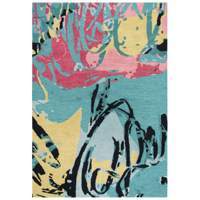 Tapis bleu sarcelle en laine touffeté à la main Pavillion