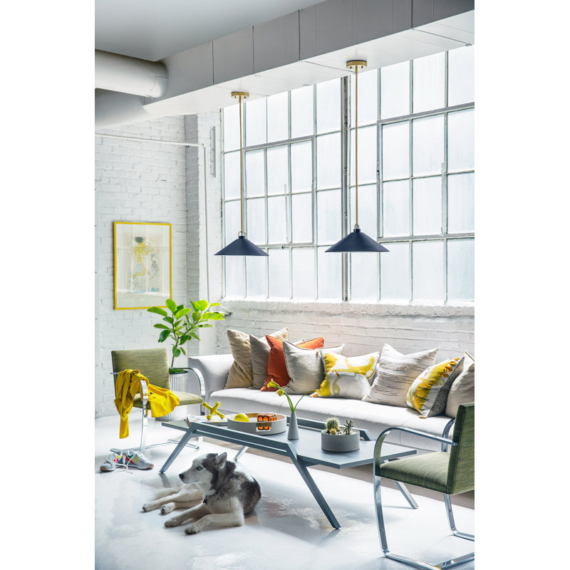 Zoë 1 - Light Lacquered Brass Single Pendant, Matte Navy