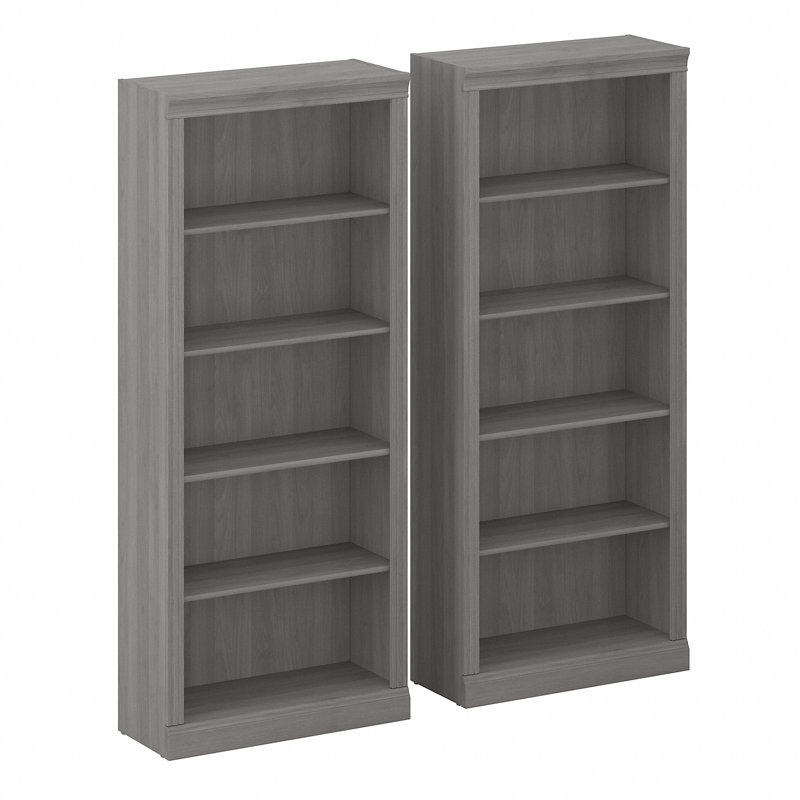 Raker 29" W 5-Tier Standard Bookcase with Adjustable Shelves (Set of 2) , Modern Gray