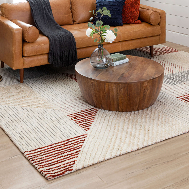 Red and Beige Geometric Synthetic Rectangular Area Rug
