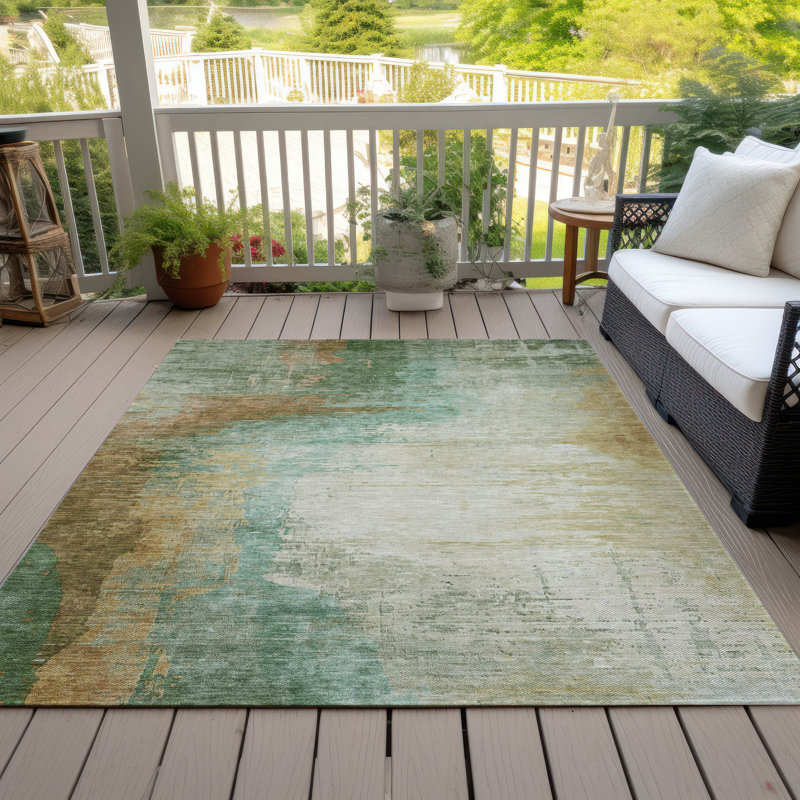 Machine Washable Indoor/Outdoor Xhevrie Aloe Rug, Rectangle 10' x 14'