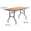 30"x 60" Rectangular Wood Folding Banquet Table with Clear Coated Finished Top