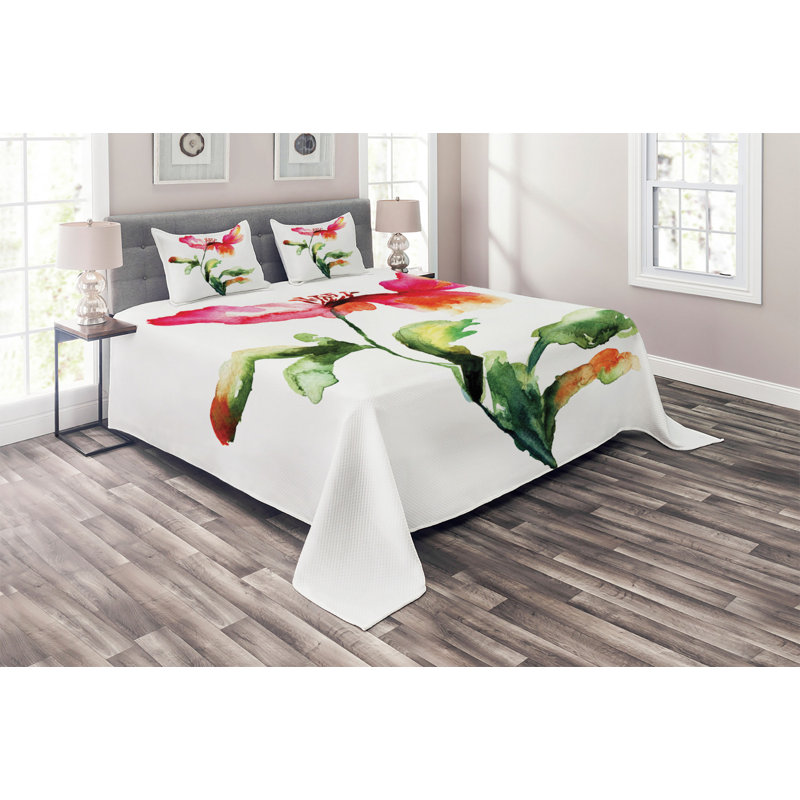 Flower Traditional Polyester Coverlet, King Bedspread + 2 Shams