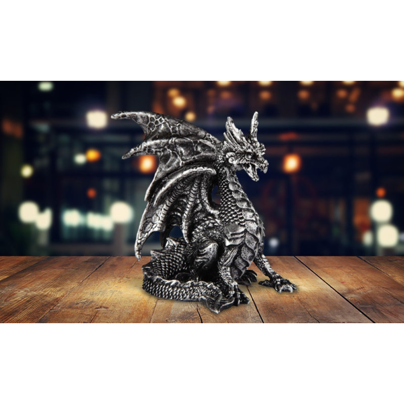 3.75"W Medieval Silver Dragon Figurine