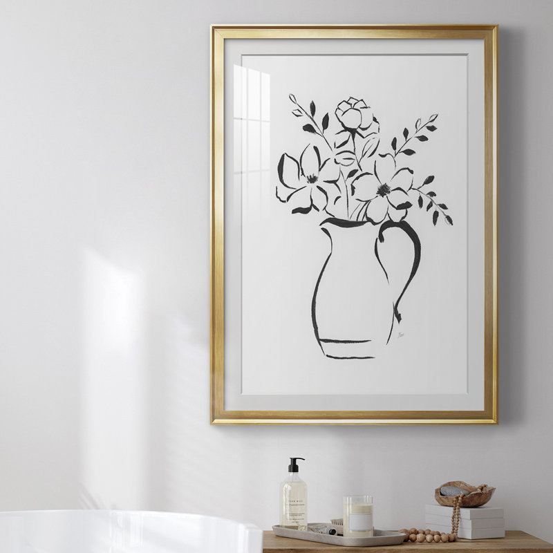 «Sketchy Bouquet II», reproduction encadrée de qualité supérieure - prête à être accrochée, Or, H 42,5 po x l 30,5 po