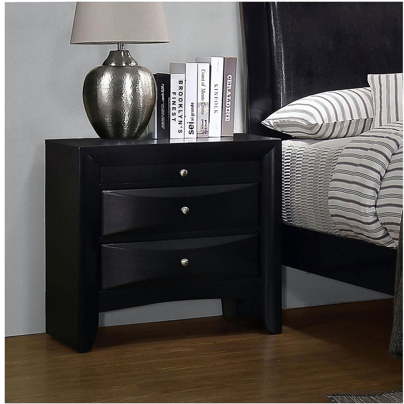 Vollenhove Black 2-Drawer Nightstand with Pull-out Tray