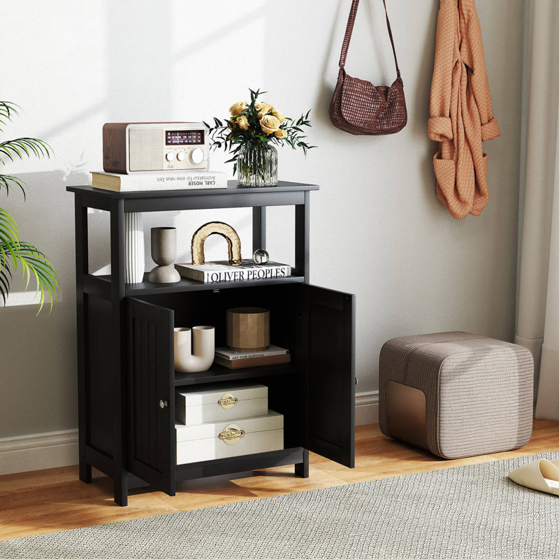 Rangement autoportant pour salle de bain avec 2 portes et compartiment ouvert , Noir