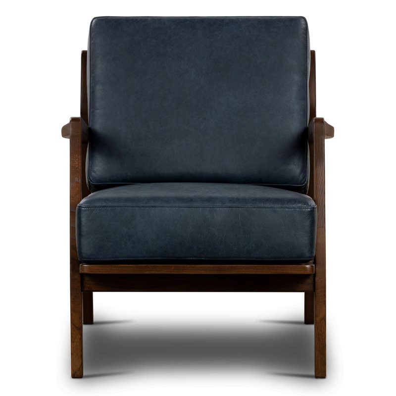 Verity Genuine Italian Leather Lounge Chair, Deepsky Blue Full Grain Leather