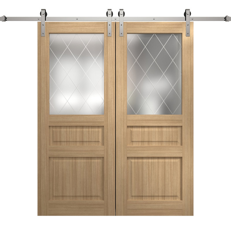 Porte de grange double moderne | Ego 5011 | Ensemble de rail argenté | Portes intérieures solides, Chêne naturel