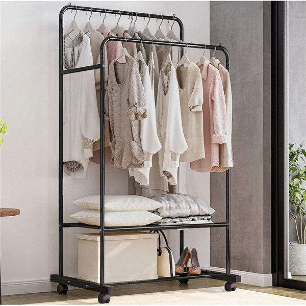 Buy Clothes Rack Cloth Drying Stand Clothing Hanger Stand with 2 Clothes  Rail, 2 Storage shelf and Rolling Wheel Easy to Move 120x45x155cm Large  Capacity for Shoes Clothes Jacket Hats f Handbags