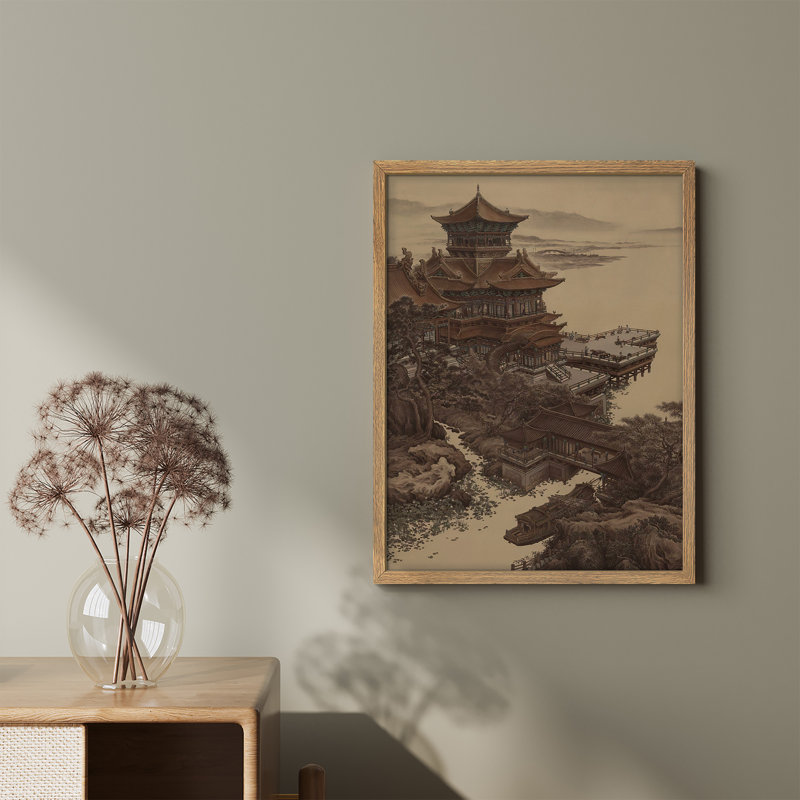 "Antique Attic Architecture By The River", reproduction d'art encadrée, affiche, salle de bain, petit art mural