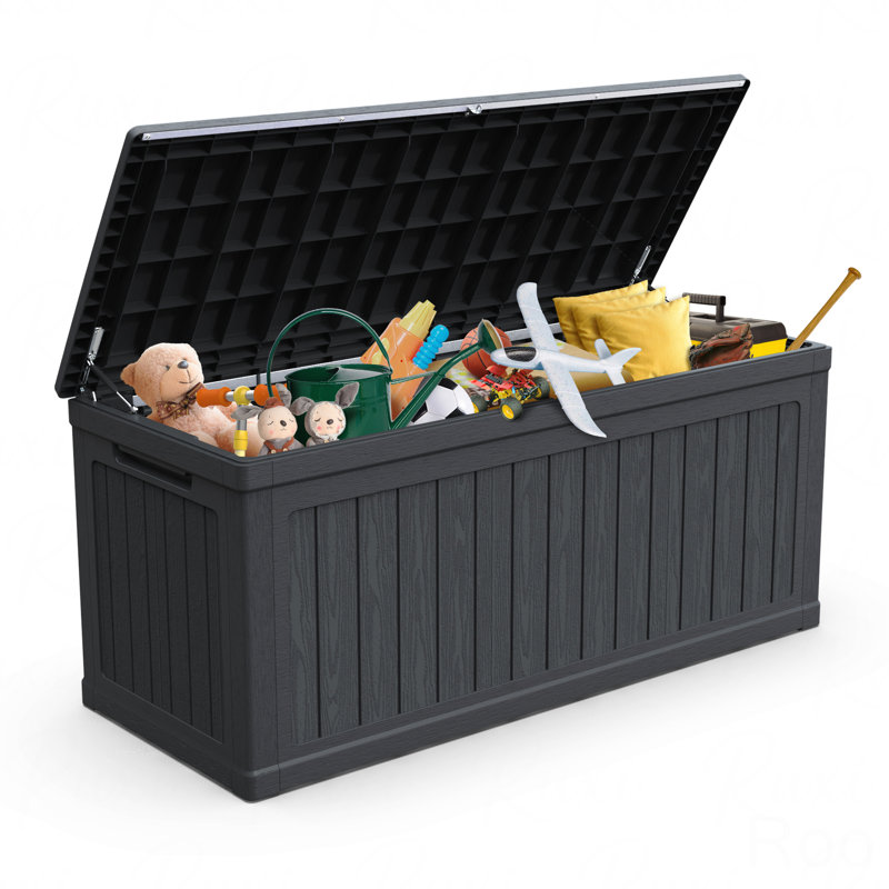 Grand coffre de rangement extérieur de 260 gallons pour meubles de patio, coussins d'extérieur, outils de jardin et équipement de sport / piscine, résine imperméable, verrouillable, noir
