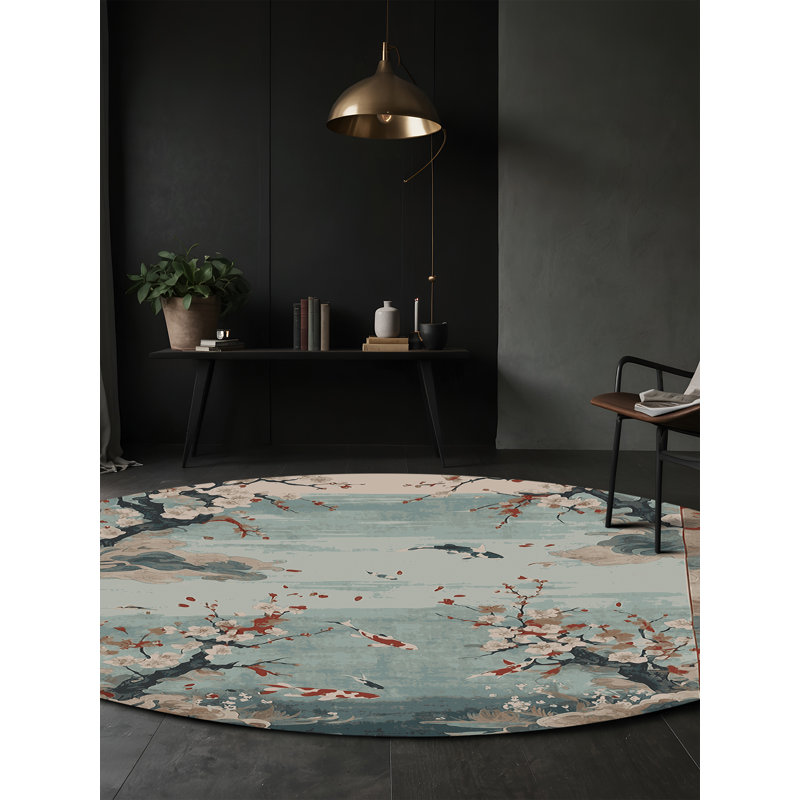 Machine Washable Gray Area Rug, Round 6'