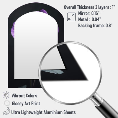 Purple and black Pansies flowers Velvet Vibes I - Pansies Arch Decorative Wall Mirror, Traditional Asymmetrical Mirror, Printed Metal Art
