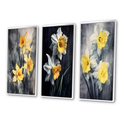 " Yellow Gray Natures Daffodils Impression " 3 - Pieces