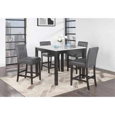 BAR TABLE AND 4 BAR STOOLS