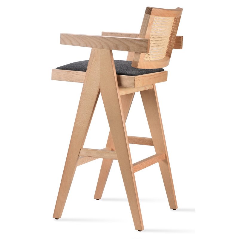 Pierre J Stool Half Wicker in Wool, Counter Stool (26" Seat Height)