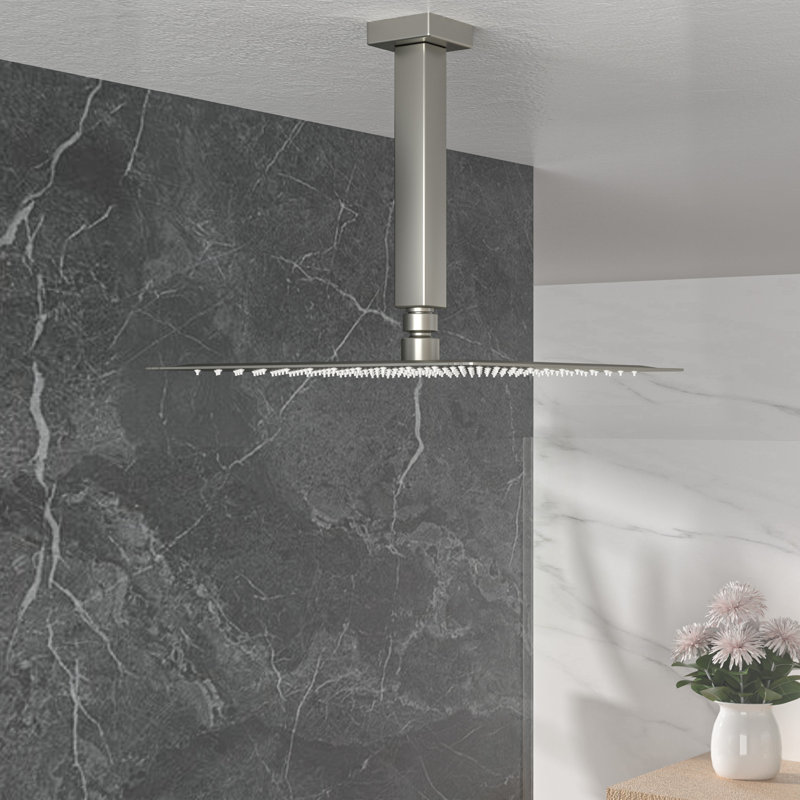 8 Inch Ceiling Mounted Shower Arm Solid Brass  Square Extension Arm with Flange, Brushed Nickel