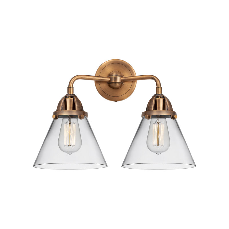 Éclairage pour meuble-lavabo de salle de bain 2 cônes 8 "2 lumières 16" Shauna, Transparent, Cuivre antique, Incandescente