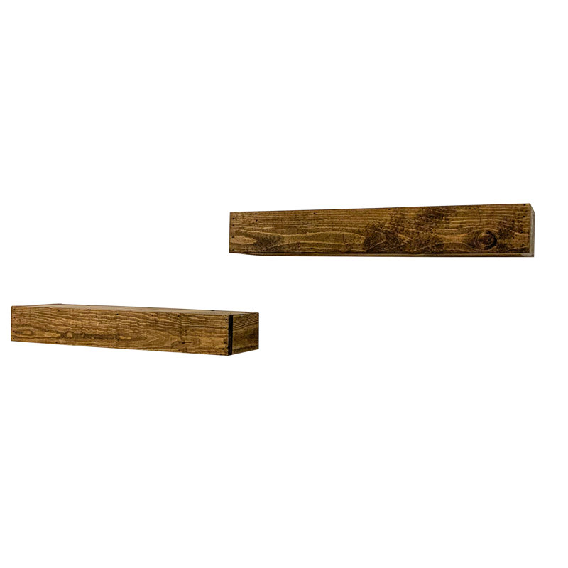 2 Piece Pine Floating Shelf, Dark Brown, 3.75" H x 30" W x 6" D