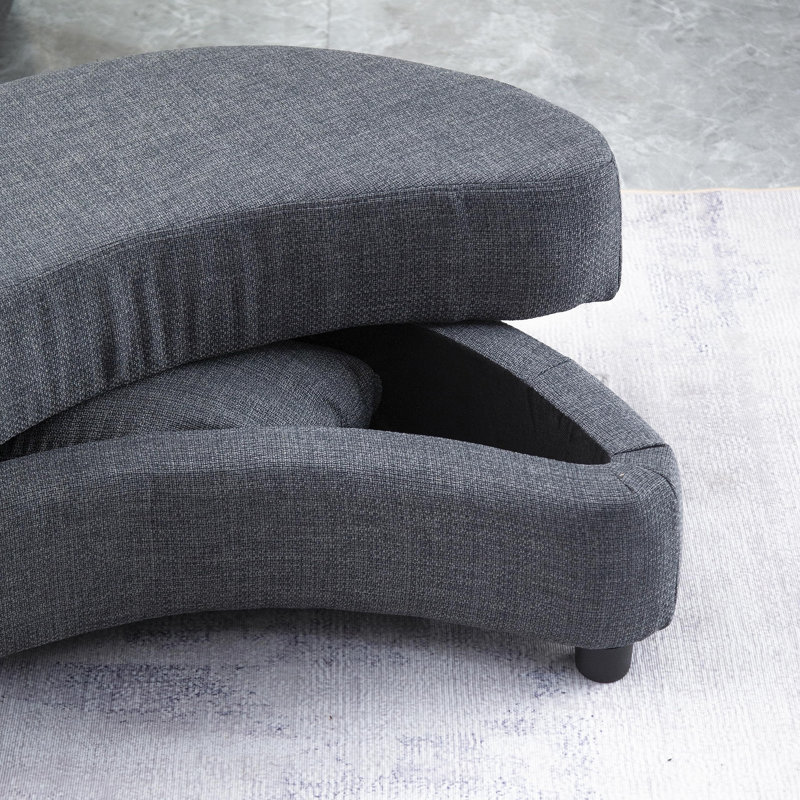 51.2-inch Round Sofa Made Of Linen Fabric, Paired With A Half-moon-shaped Storage Footrest - A Modern And Stylish Seating Design Suitable For Both Living Room And Bedroom, Featuring Both Practicality And Space-saving Features.