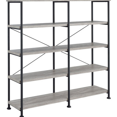 Rustic Grey Driftwood Bookcase, 4 Shelves, Office Use, Metal Construction 4-Shelf Bookcase In And Black, Storage, Support