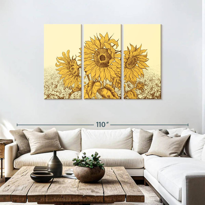 Champ de tournesols rétro Alvord, H 48 po x l 74 po