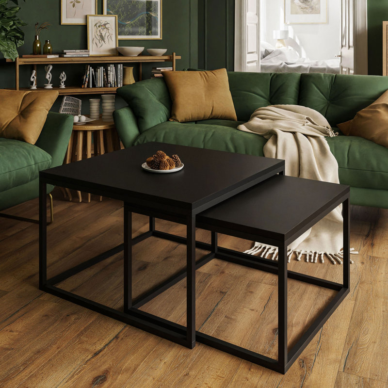 Sattley 2 Piece Coffee Table, White, Black Matt, 46" H x 70" L x 70" W