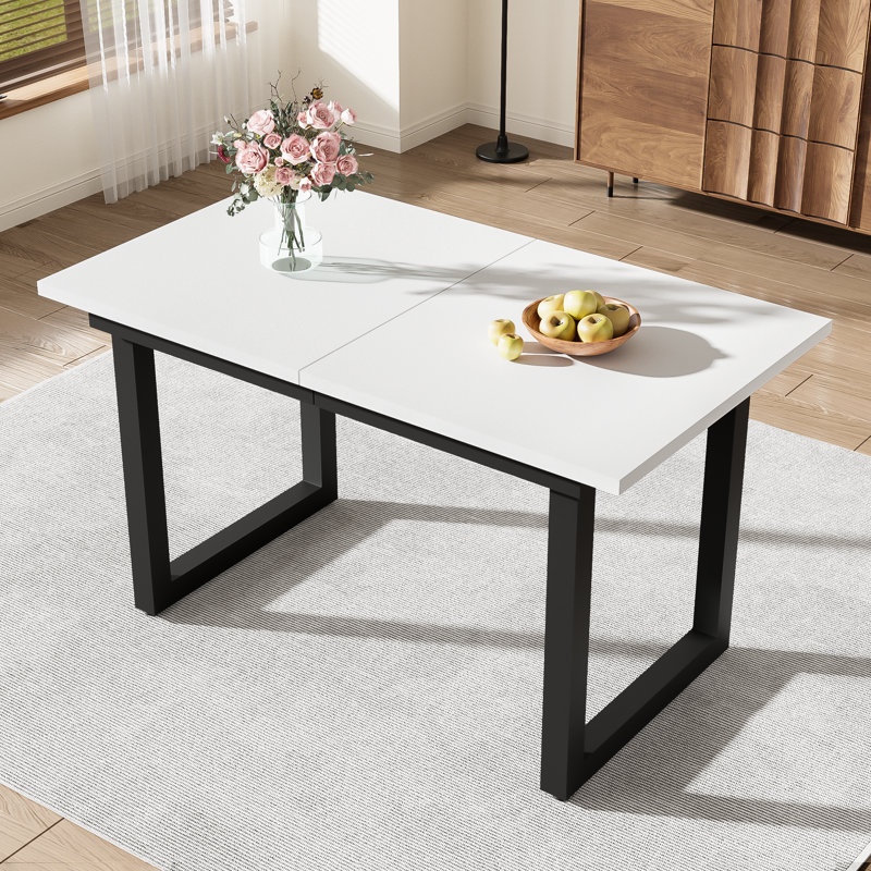 Darence Extendable Metal Base Dining Table, White