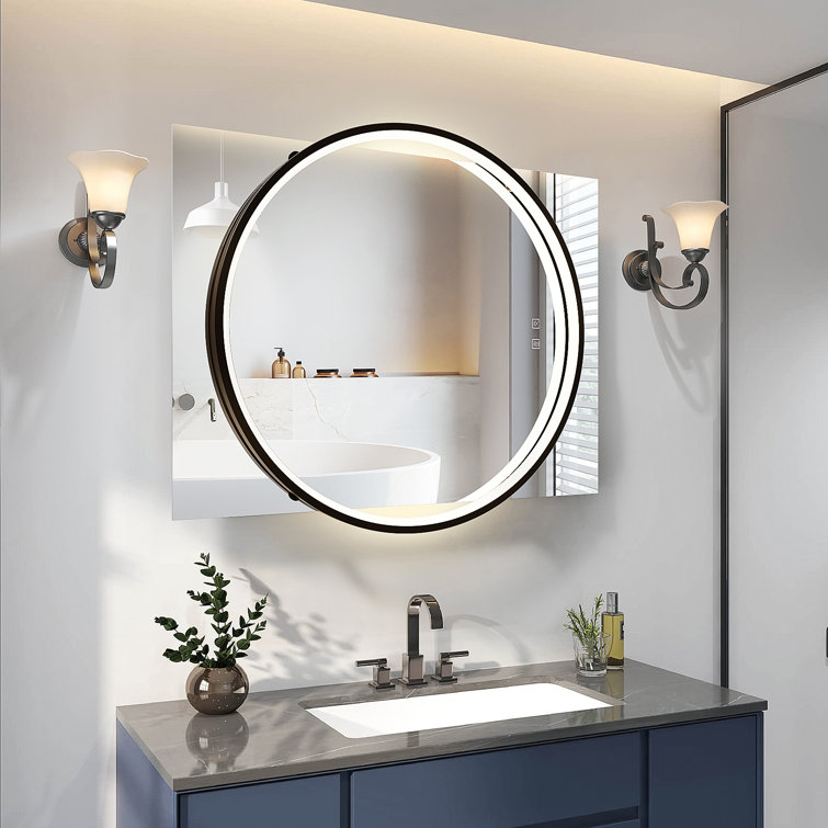 Javine Framed LED Wall Mirror with Dimmable and Anti-Fog Wall Mounted Bathroom Vanity Mirror