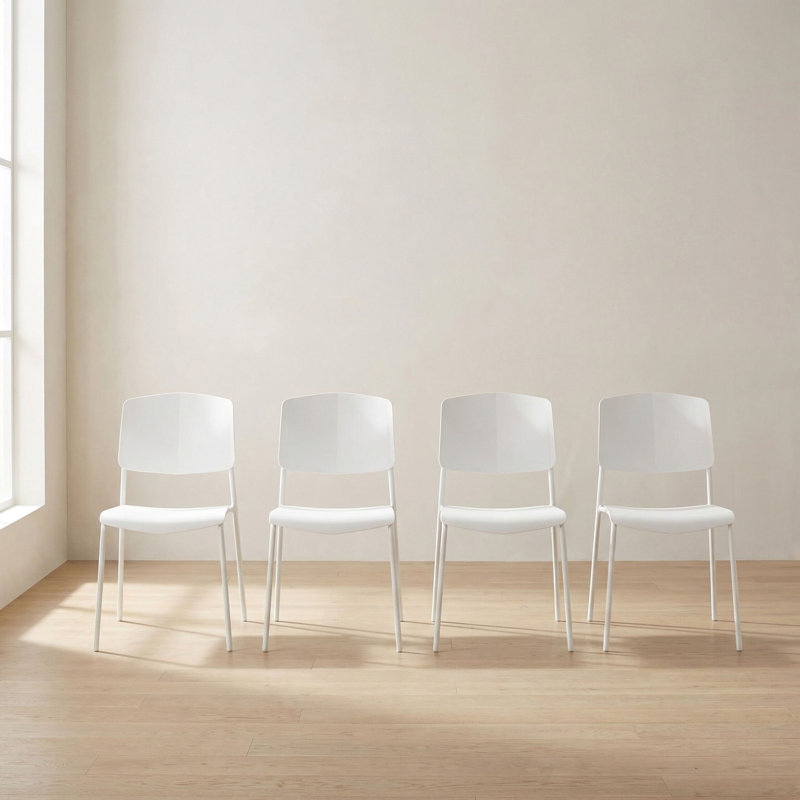 Set of Four Black Aspen Academy Kitchen Side Chairs, Stackable Design, Plastic, White
