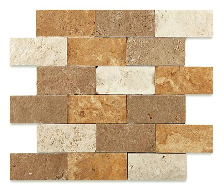 Carrelage mural mosaïque mixte en travertin mixte 2x4 po