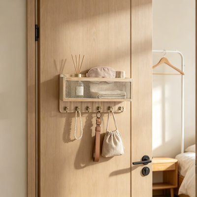 Key Holder Wall Mount with Mail Basket for Entryway, Farmhouse Style Command Center Organizer with Hooks and Storage Basket