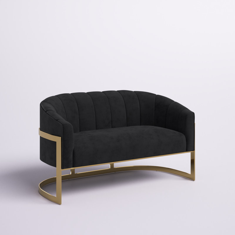 Causeuse en velours Tellico, Velours noir