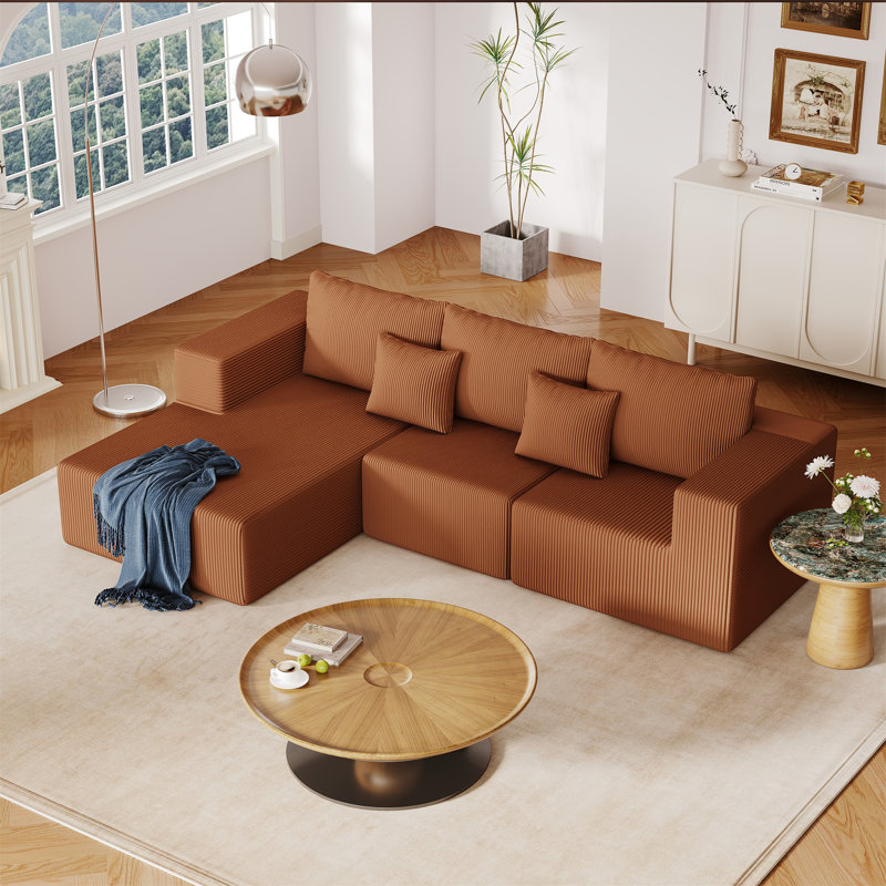 Canapé modulaire en mousse 108,3 po, Reddish Brown Corduroy
