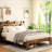 King Size Dark Brown Bed Frame Of Wood With Storage Led Headboard And 2 , Noise - Use, No Box Spring, Simple Assembly Steps, Large Under Space Made Silent Performance, Quick Job, Big