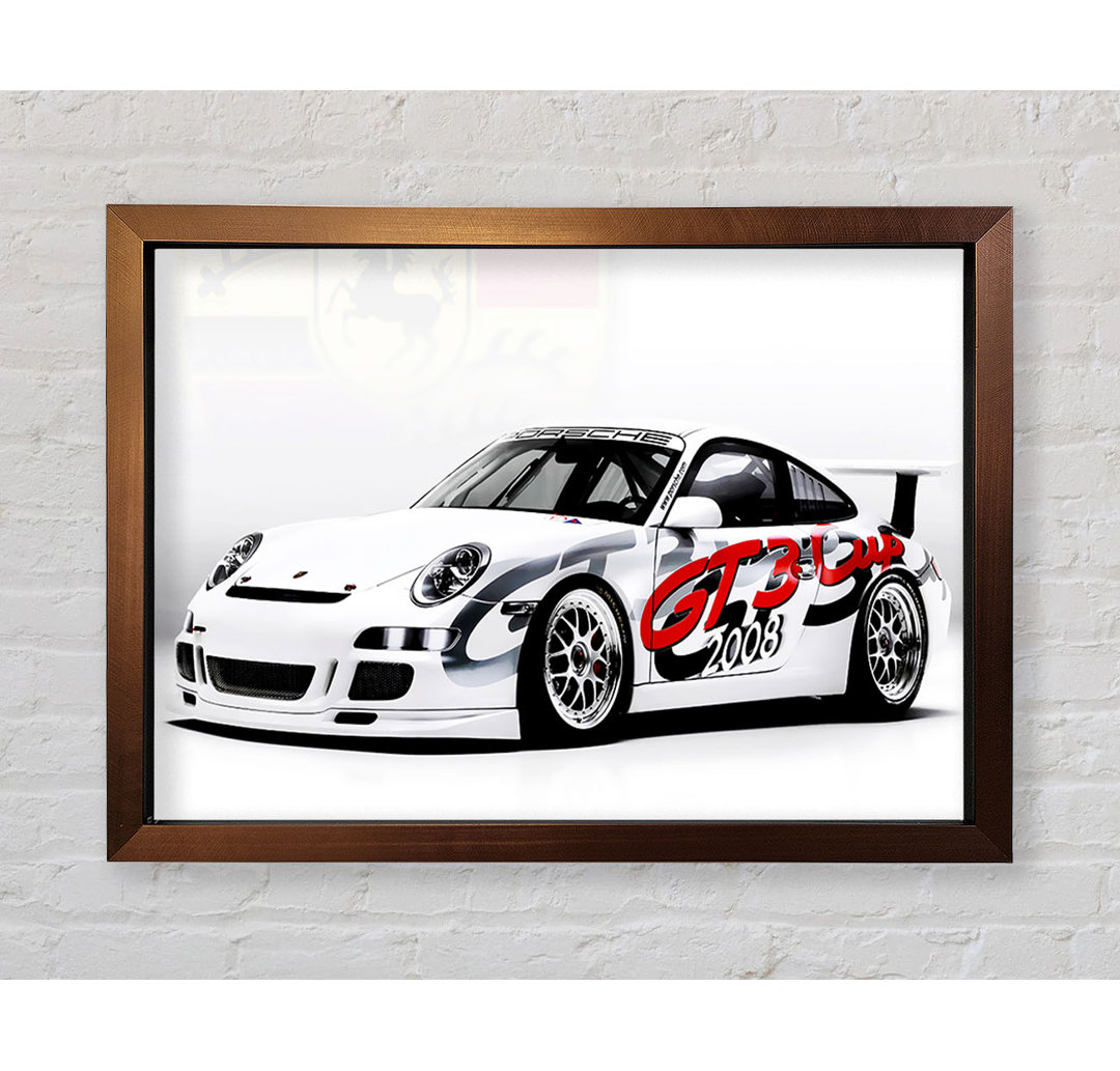 Porsche 911 GT3 B N W Rot Gerahmter Druck