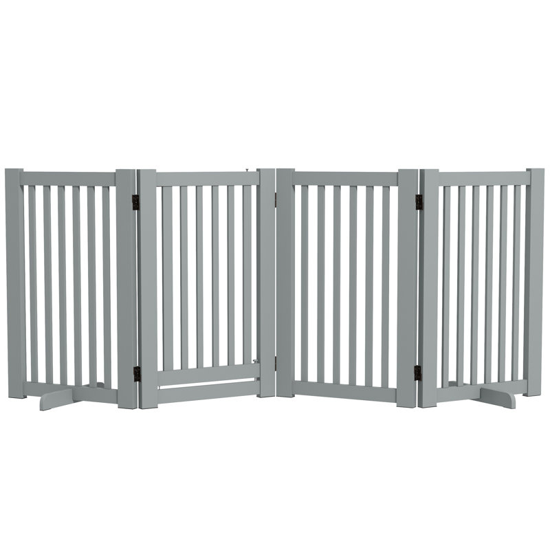 Barrière pour animaux autoportante en bois avec porte ouverte 4 panneaux, Gris clair