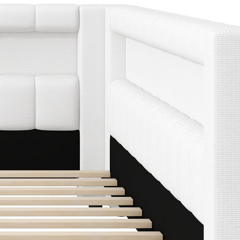 Lit plateforme moderne rembourré avec ports de chargement USB intégrés et système d'éclairage ambiant DEL réglable, Double XL
