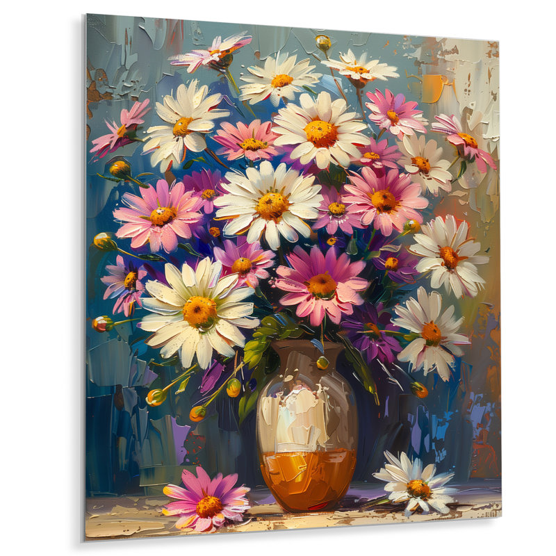 «Daisy Still Life Garden Collage I - Daisies Wall Art Living Room», Métal métal, H 34 po x l 44 po
